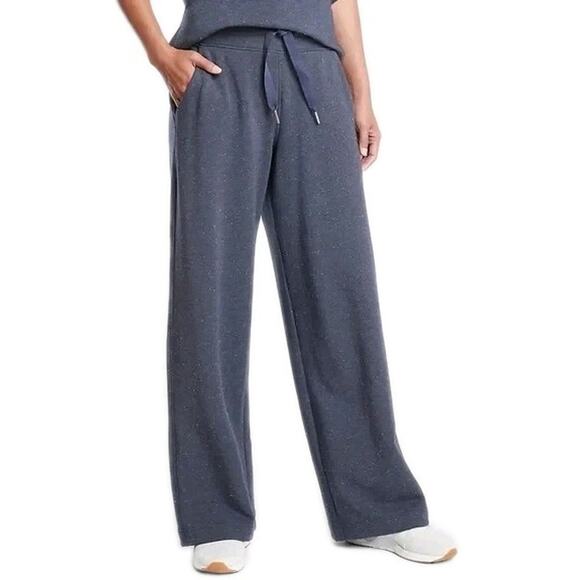 ATHLETA Navy Blue Speckled Balance Lounge Pant Wide Leg Drawstring Women's Small - Picture 1 of 7